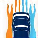 Piktogramm eines Autos mit Signalwellen für Echtzeit-Verkehrsinformationen.